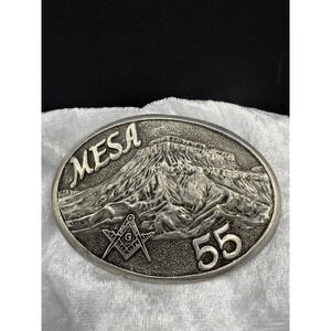 Vintage Masonic Belt Buckle Mesa 55 Silver Tone Dad Gift